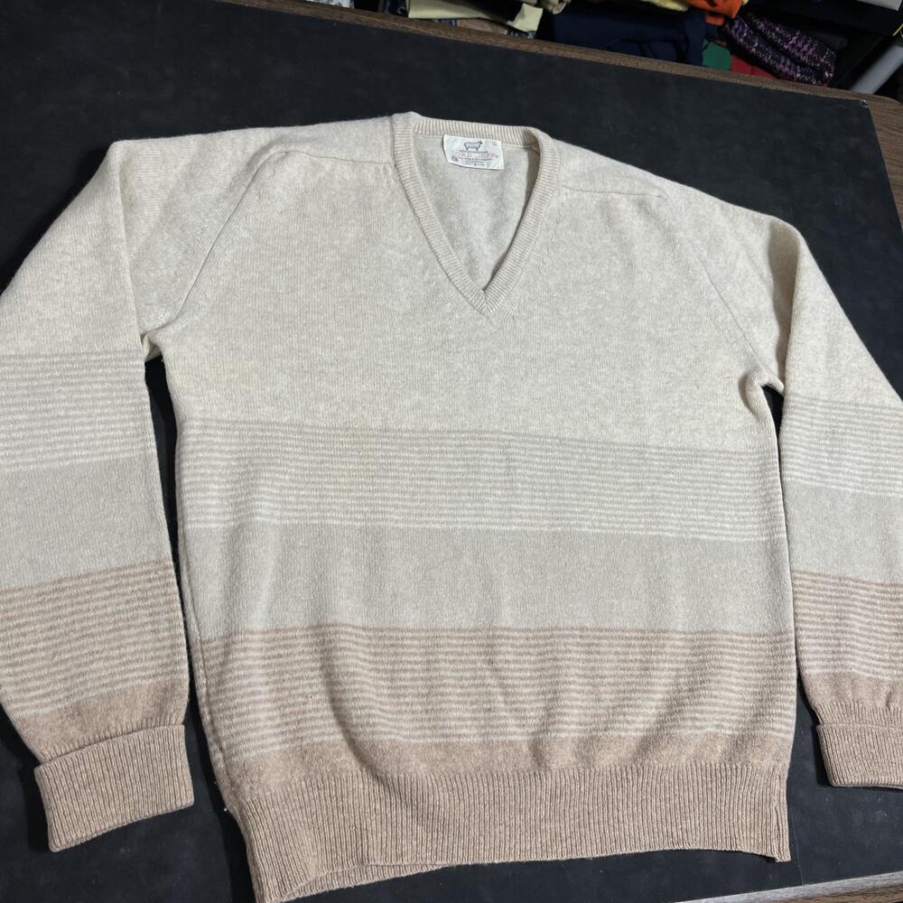 Vintage Lord Jeff Wool Sweater Mens Large Ombre Stripe Merino USA Lambswool 70s - Picture 2 of 6
